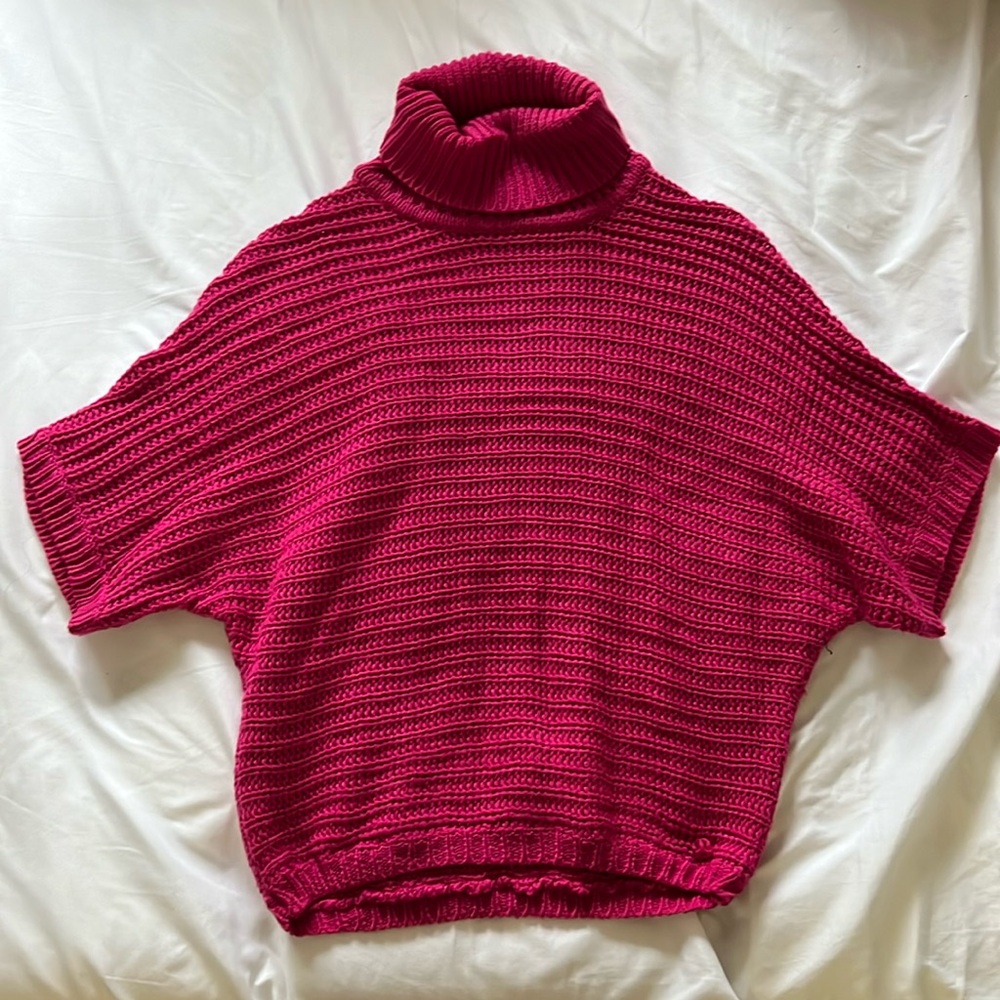Knit Poncho Short Sleeve Turtle Neck